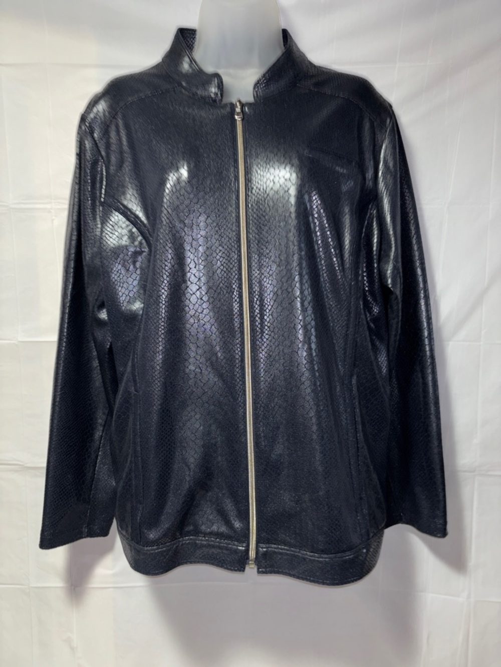 Chico's Black Faux Leather Textured Zip Jacket